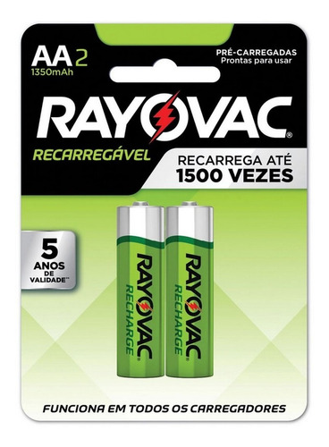 02 Pilhas Aa Recarregáveis 1350mah Rayovac 1 Cart C/ 2 Unid