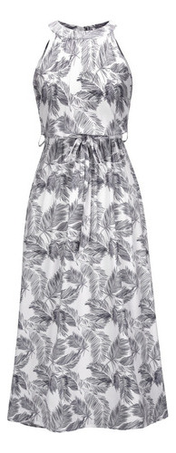 Vestido Largo Con Cinturón Cuello Halter Sin Mangas Elegante