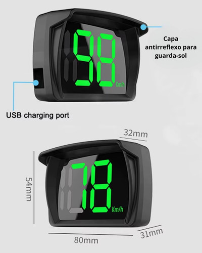 Display Head Up Digital Car Hud Velocímetro Led Velocidade Verde Normal