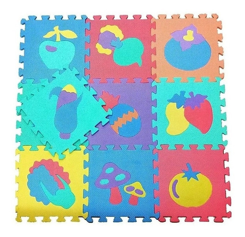 Alfombra Goma Eva Set 10 Cuadros Frutas 30x30 Bebes Niños