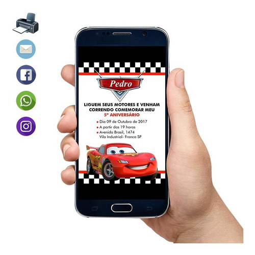 Imagem 1 de 5 de Convite Digital Aniversário Infantil Carros Entrega Em 3h!