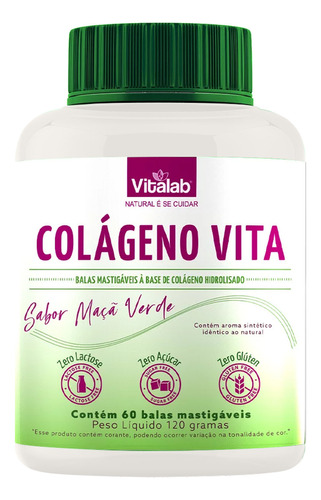 Suplemento Colágeno Vita Vitalab Sabor Maça Verde 60 Balas Mastigáveis