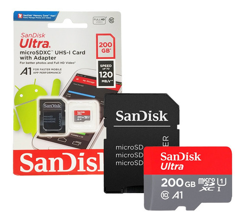 Cartão 200gb Micro Sdxc Sandisk Classe 10 Ultra Sd 120mb/s