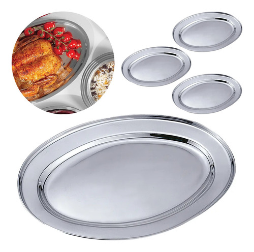 Travessa Bandeja Oval Inox 29cm Porções Bares Petisco 3 Un