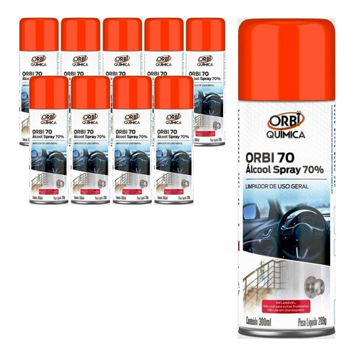 Kit 10 Álcool Gel Em Spray 70% Aerossol 300 Ml 13601 Orbi