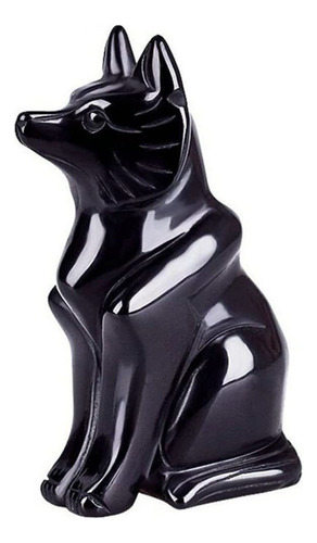 Tallado A Mano Obsidiana Negra Estatua De Zorro Buena Suerte