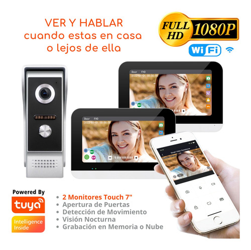 Video Portero Wifi Inteligente Full Hd, 2 Monitores Touch 7 