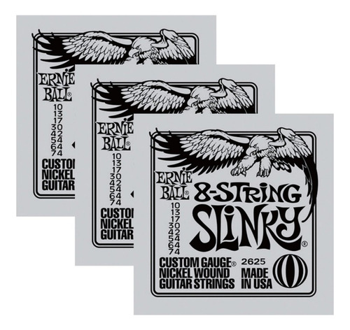 3 sets De Ernie Ball 2625 8-string Slinky Nickel-wound Cu