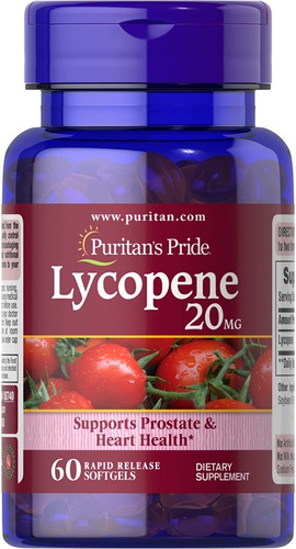 Lycopene Licopeno 20mg 60 Softgels Puritan's Pride Sabor Sem Sabor