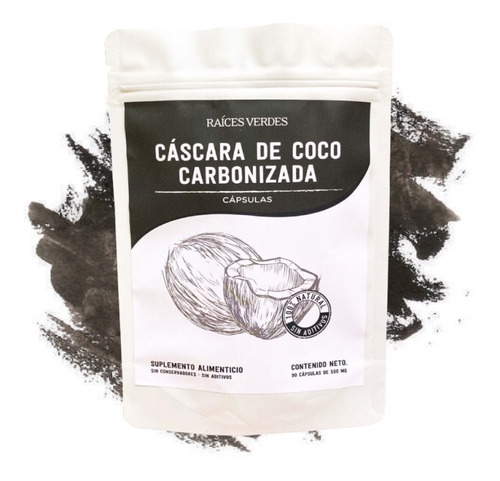 Cáscara De Coco Carbonizada 90 Cápsulas 500mg Raíces Verdes 