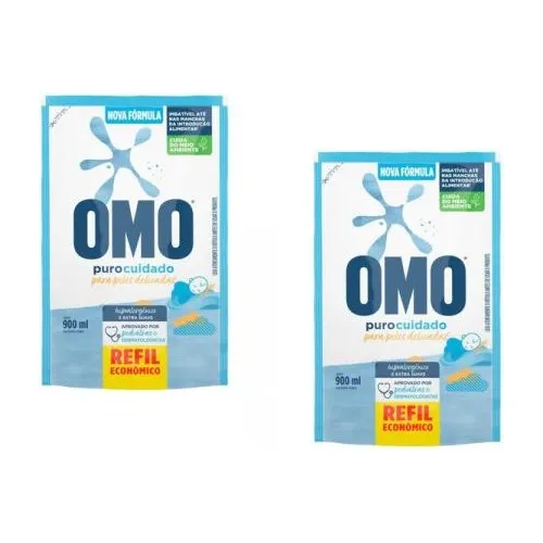Kit Com 2pc Sabão Líquido Omo Puro Cuidado Sachê 900ml