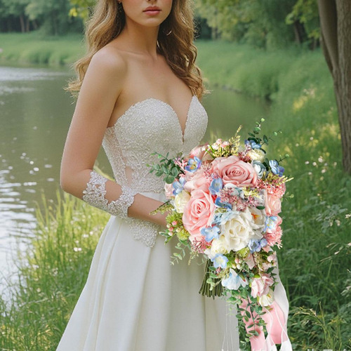 Bouquet De Boda Para Novia Cascada Floral Rosa Flores