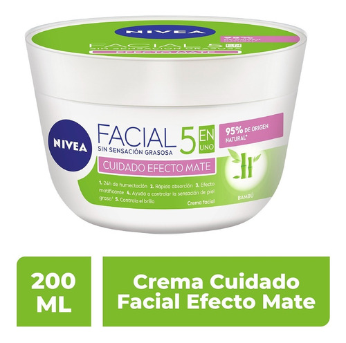 Crema Facial Hidratante Nivea 5 En 1 Efecto Mate para piel Grasa 200 ml