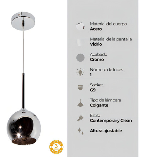 Lámpara Colgante Cromo G9 40w 1 Luz