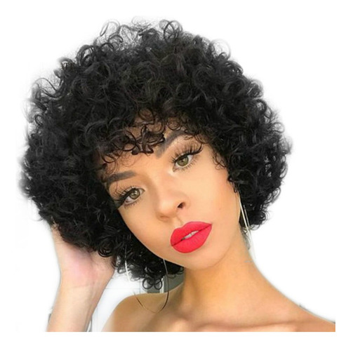 2025 Peluca Negra Rizada Corta Mujer Afro
