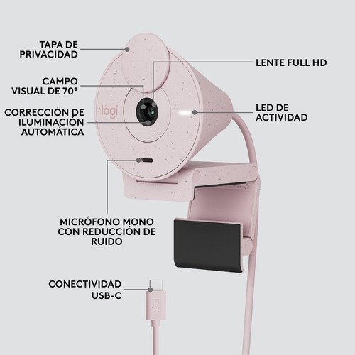 Webcam Logitech Brio 300 Rose 2mp/30fps Color Rosa Pálido