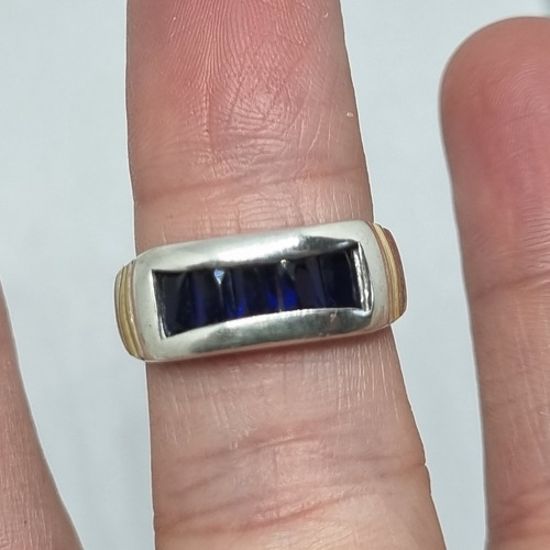 Imagen 6 de 8 de Anillo Plata Y Oro Con Piedra Azul