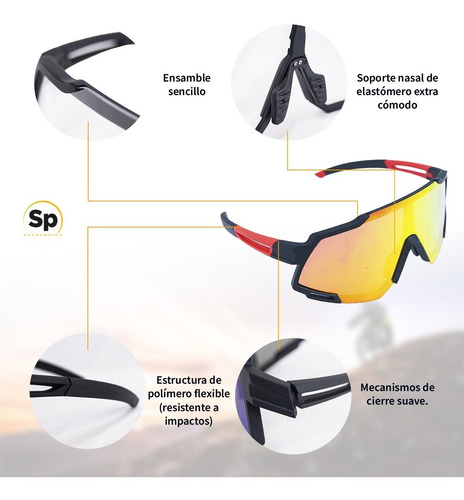 Imagen 7 de 10 de Lentes De Ciclismo Polarizados Deportivos Unisex 4 Micas