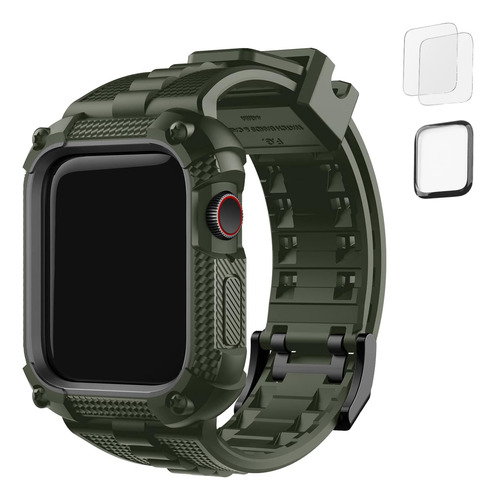 Malla Y Funda P/apple Watch S 9/8/7 45mm Verde Militar