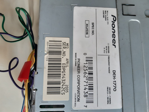 Auto Estéreo Pioneer Cd 45 Watt X 4 Deh 1770 (Usado)