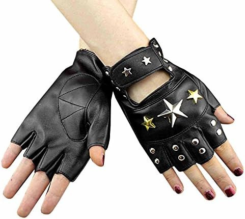 Vogueteen Guantes De Cuero Sin Dedos Para Mujer Star Studded