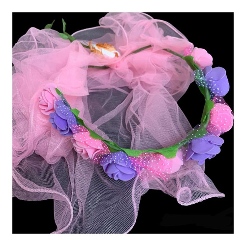 Vincha Tiara Corona De Flores Con Velo