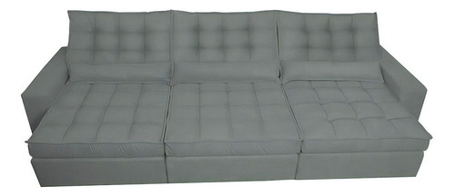 Sofá Retrátil e Reclinável 4,12m com Molas Ensacadas Cama Inbox Gold Tecido Suede Velusoft Cinza
