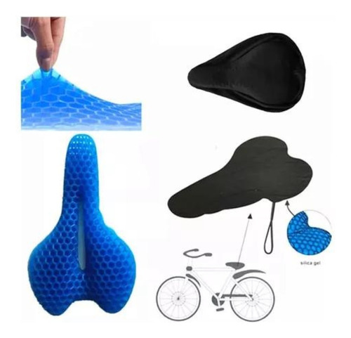 Cojín En Gel Azul Para Bicicleta Sillín + Forro Protector