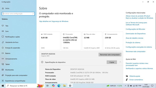 Notebook Dell Inspiron 3421, Core I3, 8gb Mem, 256ssd Win 10 Preto (Recondicionado)