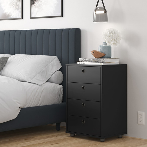 Mesa De Cabeceira 4 Gavetas 1 Nicho Para Quarto Luxo Cor Preto
