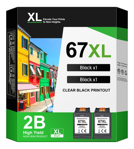 Cartucho De Tinta Negra Hallolux 67xl De Repuesto Para Hp