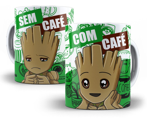 Caneca Baby Groot Marvel Com Café Sem Café Porcelana