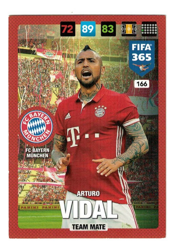 Carta Arturo Vidal - Adrenalyn Xl  Fifa 365  2017 Panini