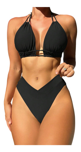 Traje De Baño Halter Sexy Bikini Bañador Escotado Mujer 2pz