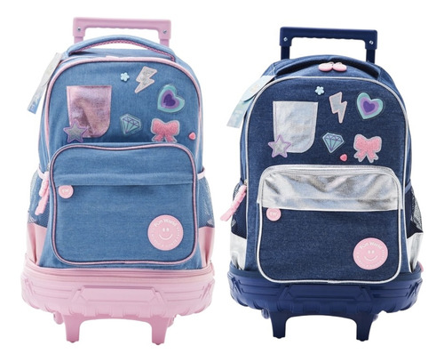 Mochila Con Carro 18 Pulgadas 2 Ruedas Desmontable Chic Fw Color Jeans Claro Cierre Rosa Diseño De La Tela Chic 201226
