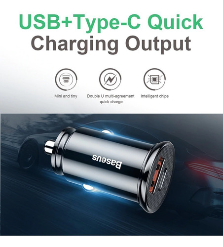 Imagem 3 de 6 de Carregador Veicular Turbo Baseus 30w Qc 4.0 Pd iPhone