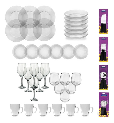 Juego Vajilla 60 Piezas Plato Vaso Copa Cubierto Sin Color Sin Color Transparente
