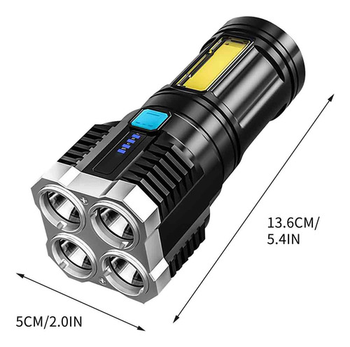 Linterna C Quad Core Con Carga Usb Multifuncional Cob 1009