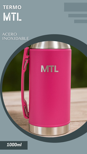 Termo Mtl 1 Litro Acero Inoxidable Pico Cebador Mate System Color Fucsia Tapa Vaso Térmico Doble Pared Reforzado Alta Resistencia Líquidos Calientes Fríos