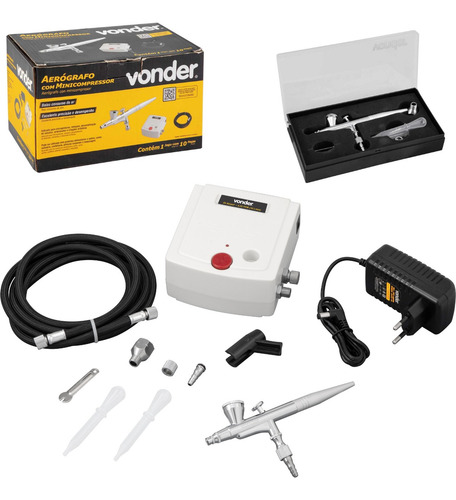 Aerógrafo Com Minicompressor Bivolt Profissional Kit Vonder