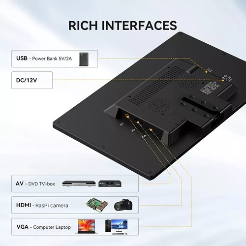 Monitor Lcd Para Pc De 10in Monitores Gamer Hdmi Vga Av Con