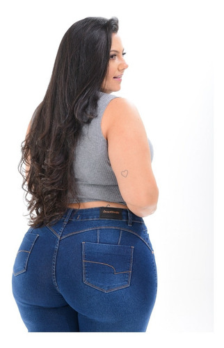 Calça Jeans Feminina Plus Size Cintura Alta Com Lycra Strech