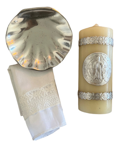 Vela Bautizo Blanco Y Concha Kit Completo Hecho A Mano