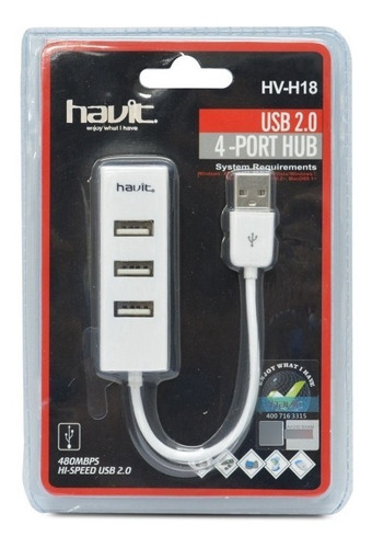 Concentrador Usb Hub 4 Puertos Blanco