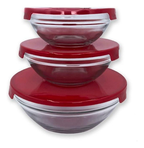 Conjunto 3 Potes De Vidro Hermeticos Com Tampa Vermelho