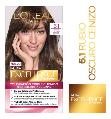 Kit Tintura L'oréal Paris Excellence Creme Tono 6.1 Rubio Oscuro Cenizo Para Cabello