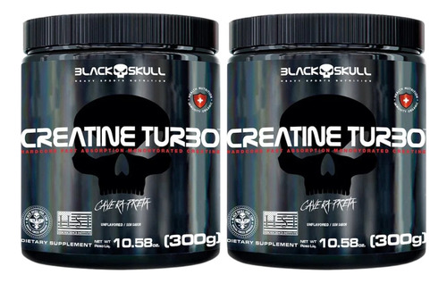 Combo 2x Creatina Turbo 300g Kit Caveira Preta / Black Skull