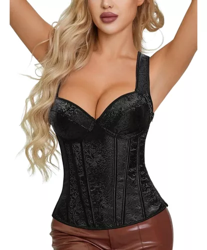 Corpete Corset Floral Bojo Alça Espartilho Preto Frete Grá A