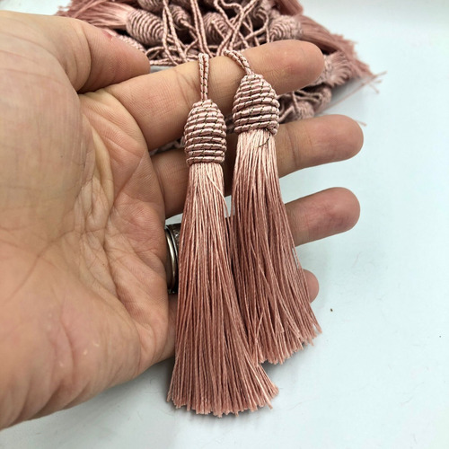 Pingente Tassel 9cm Poliéster Franjas 50un Varias Cores Cor Rose