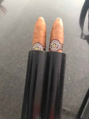 Estuche Para 2 Habanos En Cuero Negro Hecho A Mano Artesanal